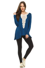 Women's Long Sleeve Boho Top with Crochet Detail