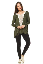 Women's Long Sleeve Boho Top with Crochet Detail