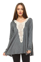 Women's Long Sleeve Boho Top with Crochet Detail