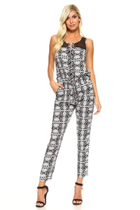 Women's Tribal Print Jumpsuit with Mesh Neck