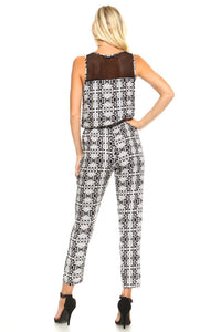 Women's Tribal Print Jumpsuit with Mesh Neck