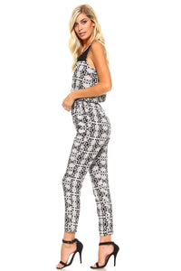 Women's Tribal Print Jumpsuit with Mesh Neck