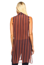 Women's Long Sheer Sleeveless Stripe Blouse