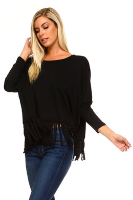 Women's Long Sleeve Fringe Top