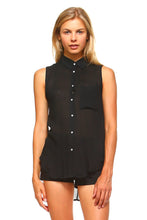 Women's Sleeveless Sheer Button Down Blouse