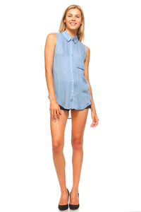 Women's Sleeveless Sheer Button Down Blouse