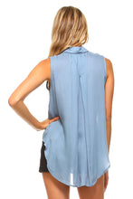 Women's Sleeveless Sheer Button Down Blouse