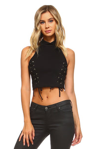 Women's High Neck Tie Crop Top