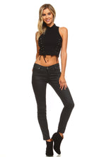 Women's High Neck Tie Crop Top