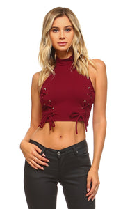 Women's High Neck Tie Crop Top