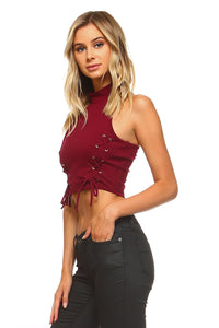 Women's High Neck Tie Crop Top