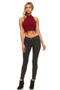 Women's High Neck Tie Crop Top