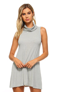 Women's Turtle Neck Striped Open Back Dress