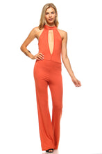 Women's Deep Key Hole Bell Bottom Jumpsuit