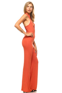 Women's Deep Key Hole Bell Bottom Jumpsuit