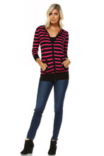 Women's 3/4 Three Quarter Sleeve Stripe Sweater