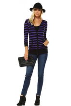 Women's 3/4 Three Quarter Sleeve Stripe Sweater