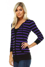 Women's 3/4 Three Quarter Sleeve Stripe Sweater