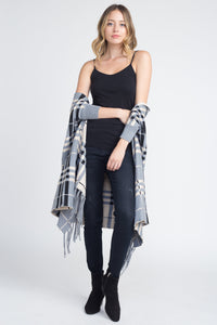 Women's Plaid Off Shoulder Fringe Cardigan