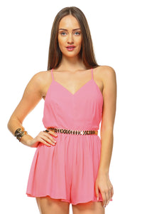 Women's Open Back Neon Romper with Gold Belt