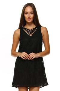 Women's Lace Detail Dress with Strap Cut Out