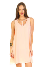 Women's Loose V-Neck Cut Out Dress with Gold Neckline