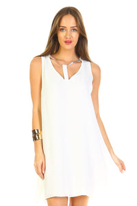 Women's Loose V-Neck Cut Out Dress with Gold Neckline