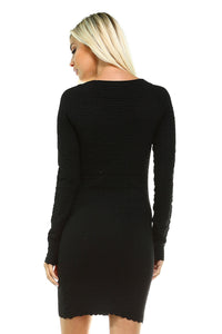 Women's Long Sleeve Textured Sweater Dress