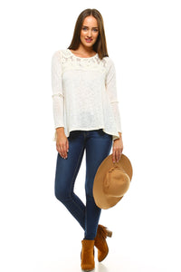 Women's Long Sleeve Crochet Knit Top