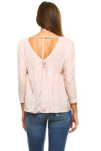 Women's 3/4 Three Quarter Sleeve Ruffled V-neck Top