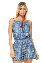 Women's Printed Romper with Braided Pleather Straps