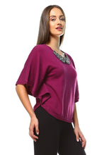 Women's Beaded Neckline Bell Sleeve Top