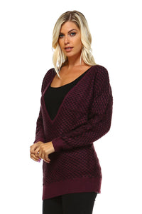 Women's Mixed Knit Deep V Sweater