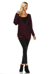 Women's Mixed Knit Deep V Sweater