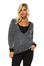 Women's Mixed Knit Deep V Sweater