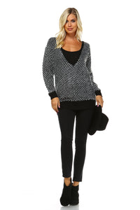 Women's Mixed Knit Deep V Sweater