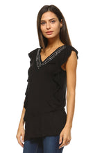 Women's V-Neck Stud Detail Top