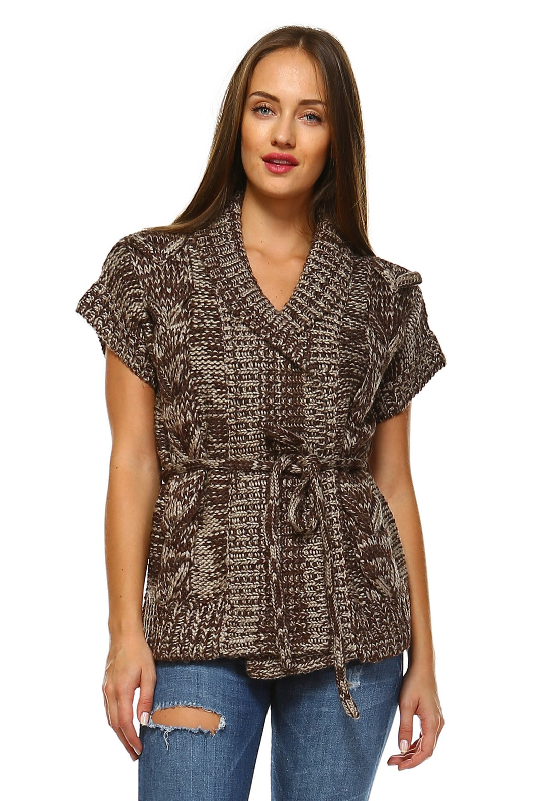 Women's Short Sleeve Front Tie Cardigan