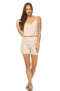 Women's V-Neck Romper with Embroidered Trim