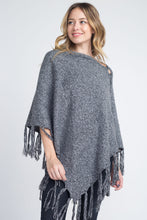 Women's V-Shaped Fringe Poncho with Buttons