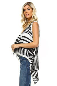 Women's Stripe Hi-Low Sleeveless Cardigan