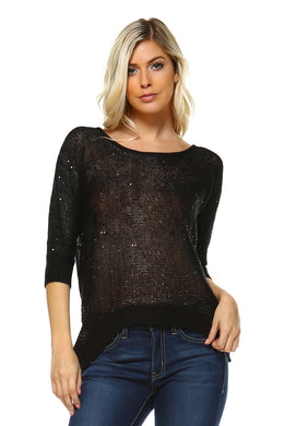 Women's Open Knit Sequin Top