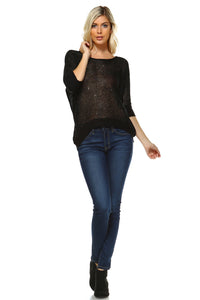 Women's Open Knit Sequin Top