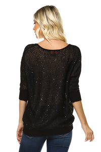 Women's Open Knit Sequin Top