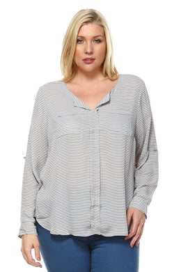 Women's Plus Size Stripe Chiffon Blouse