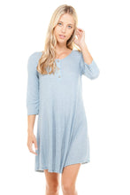 Women's 3/4 Three Quarter Sleeve Button Down Dress