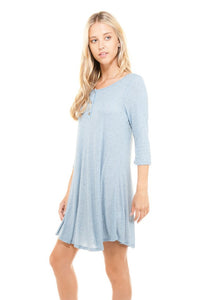 Women's 3/4 Three Quarter Sleeve Button Down Dress