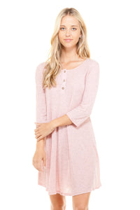 Women's 3/4 Three Quarter Sleeve Button Down Dress