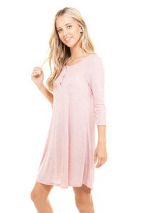 Women's 3/4 Three Quarter Sleeve Button Down Dress