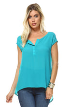 Women's Short Sleeve Button Up Hi-Low Top